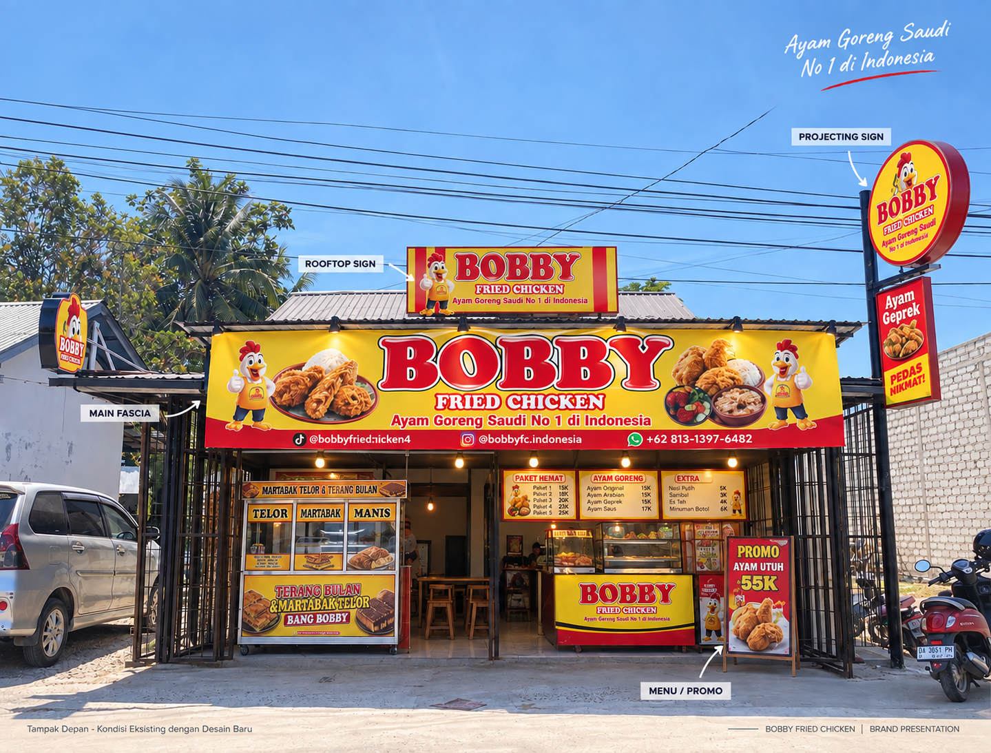 Outlet Bobby Fried Chiken - Toko mandiri lengkap dengan neon sign