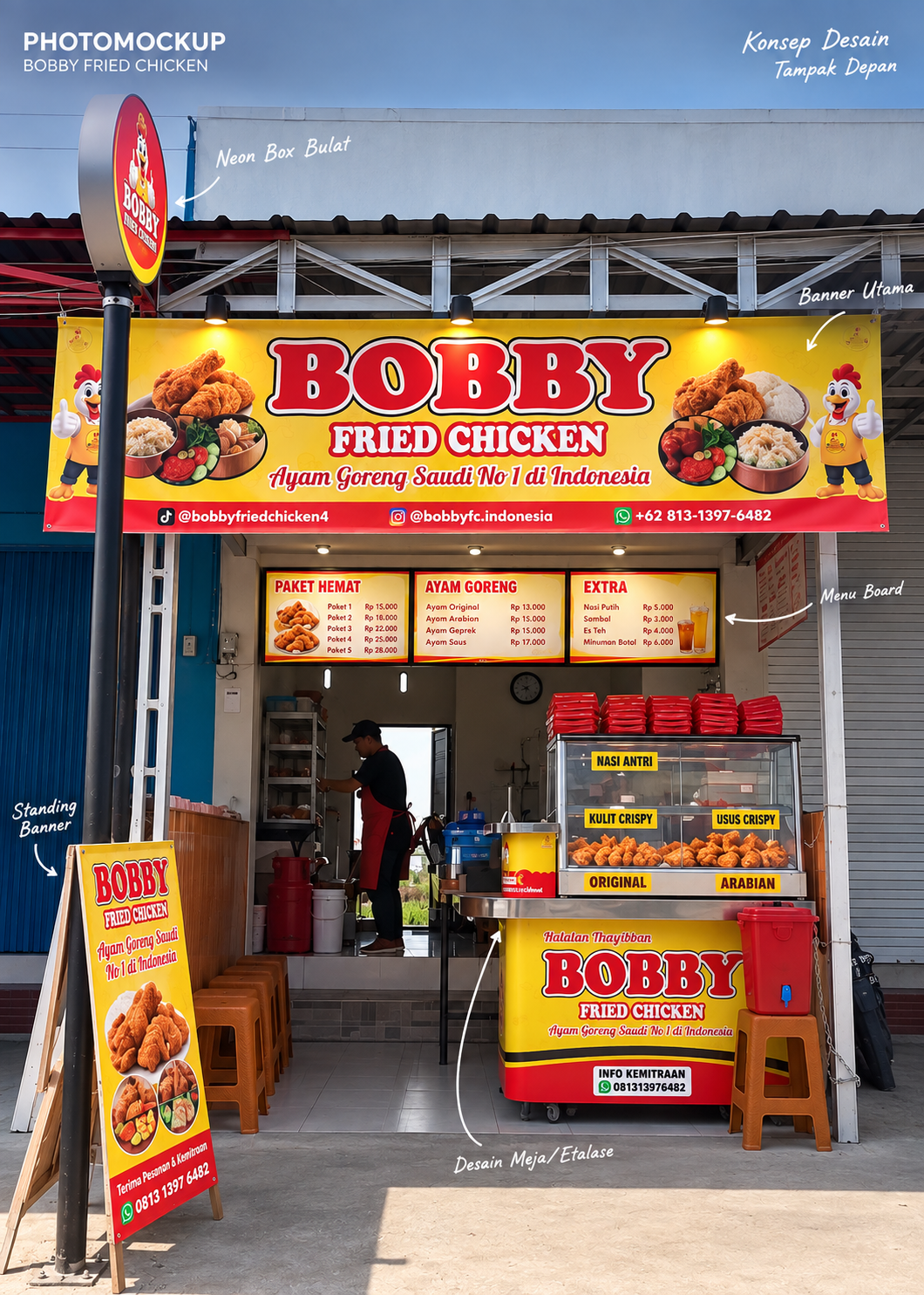 Outlet Bobby Fried Chiken - Konsep ruko dengan booth portable